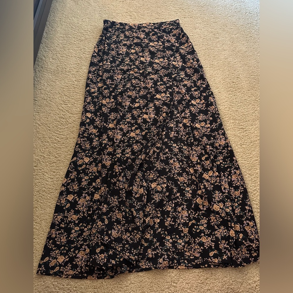 High Waist Floral Print Slit Skirt
